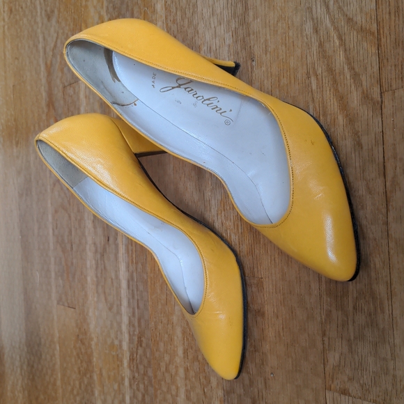 Garolini Shoes Vintage Yellow Pumps Heels Made In Italy Size 55 355